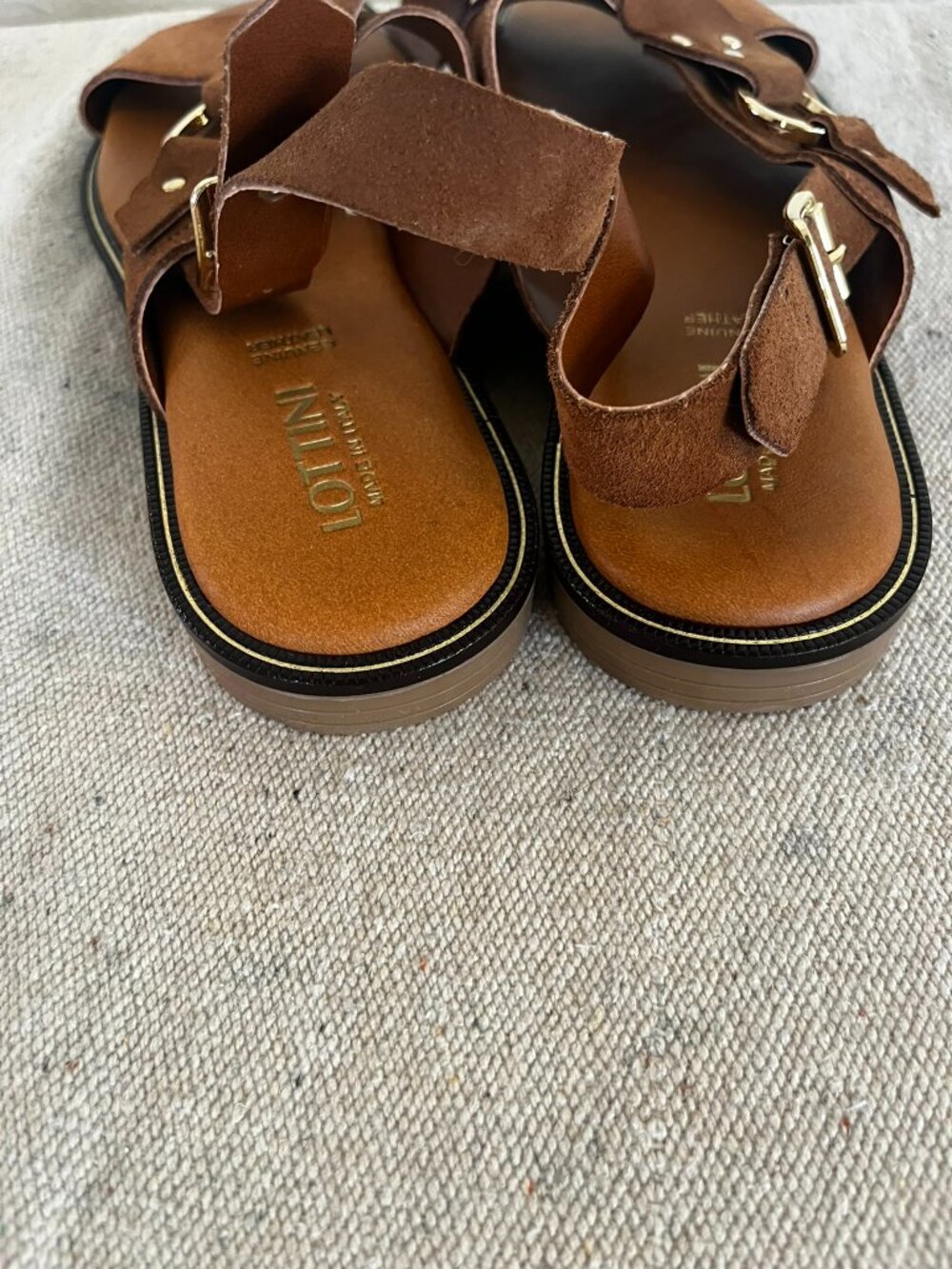 Lottini Woman's Brown Suede Sling Back Crisscross Buckle Flat Sandals Sz 40 - Picture 8 of 10